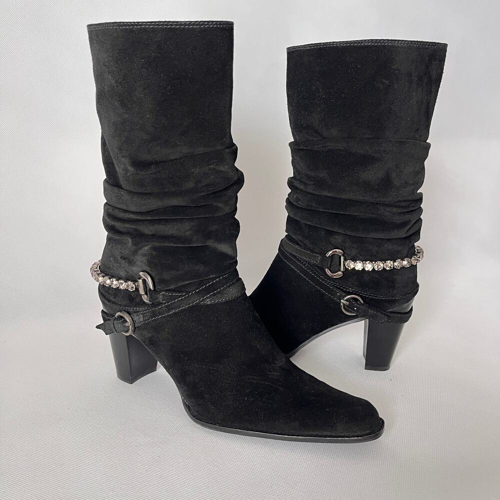 Stuart Weitzman Slouch Crystal Wrap Buckle Boots … - image 1